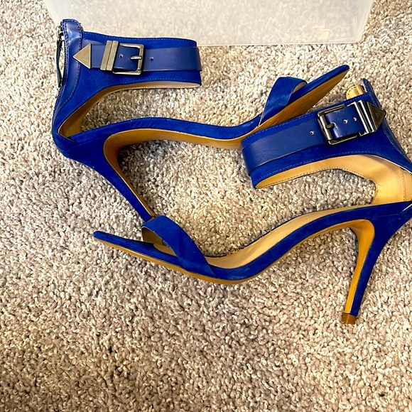 Suede Royal Blue Ankle Strap Heels - Picture 3 of 3